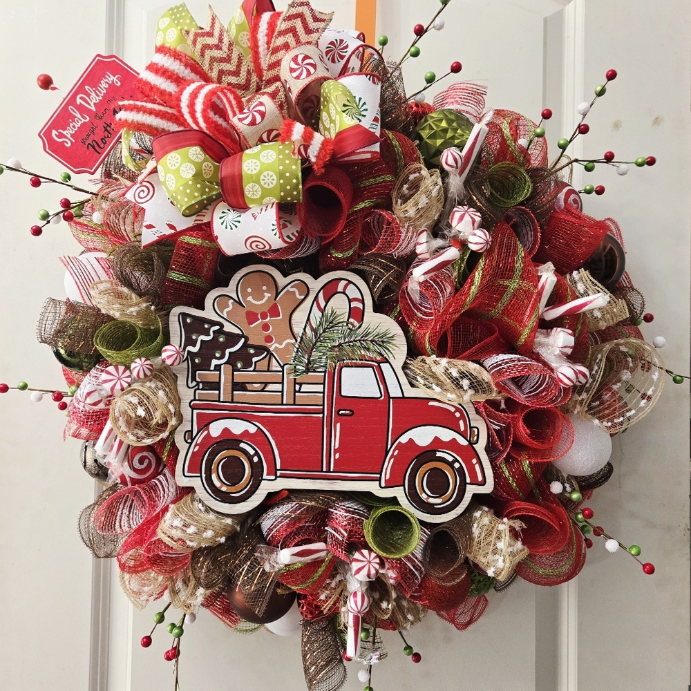 Little Red Truck Christmas Wreath